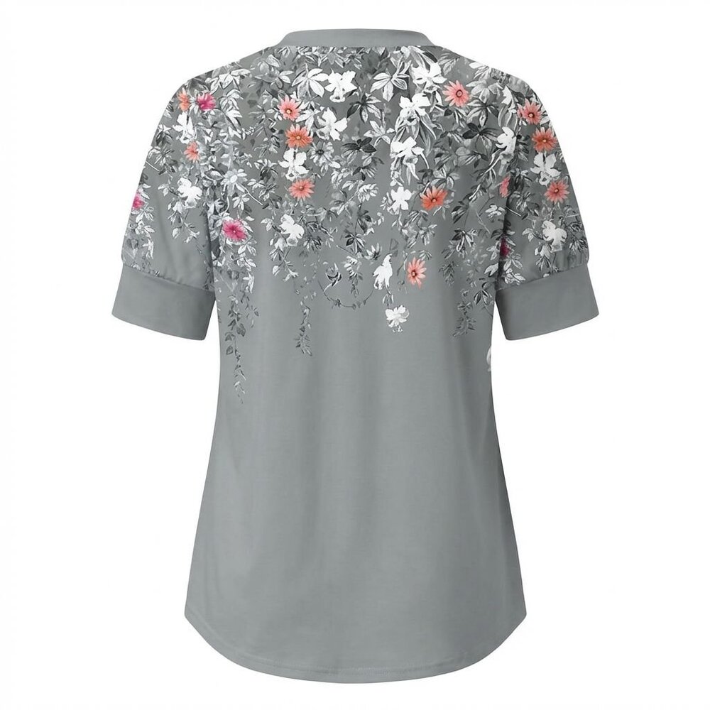 Women's Tops Short Sleeve Shirt, V Neck, Dressy Casual, GREY, Size 2XL - Picture 5 of 5